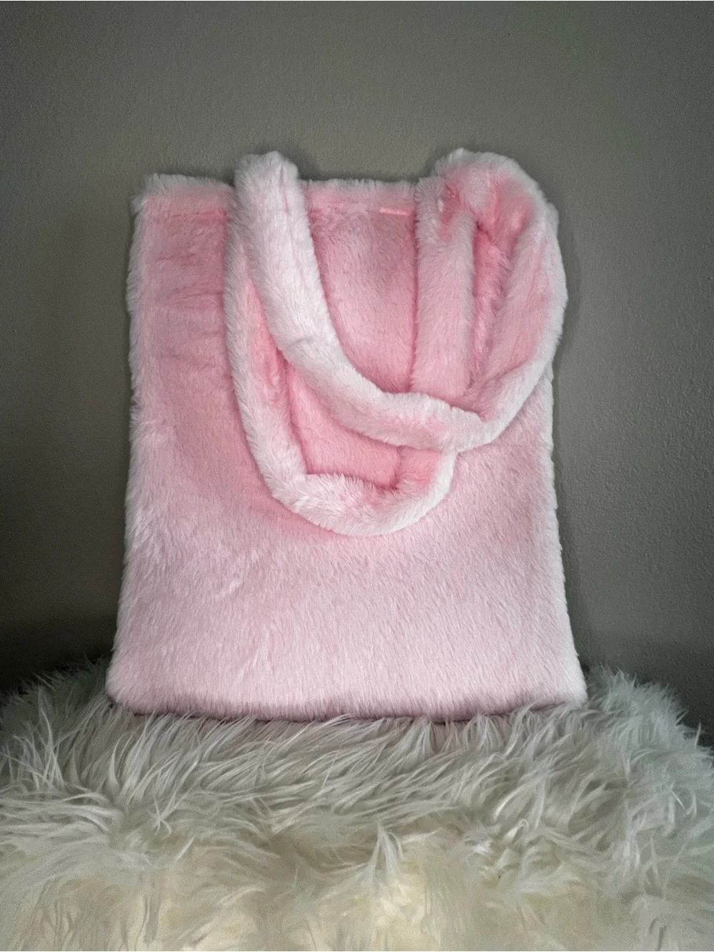 Baymax Plush Faux Fur Tote Bag - Pink and White